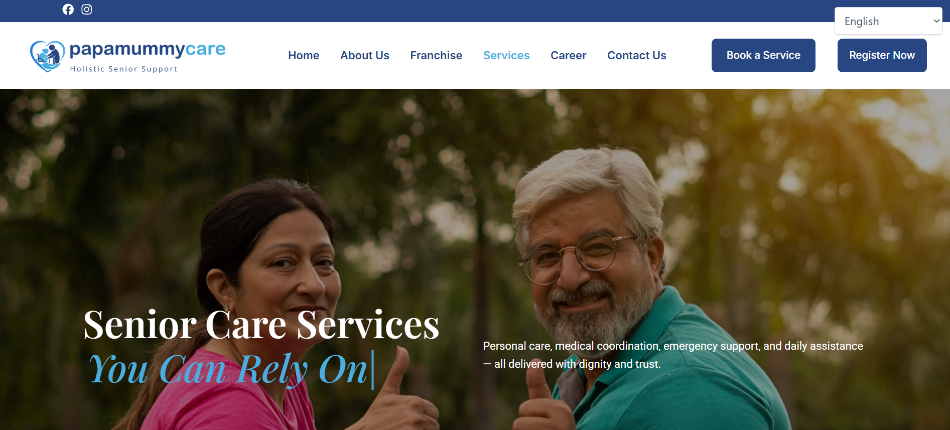 PapaMummyCare website services page screenshot